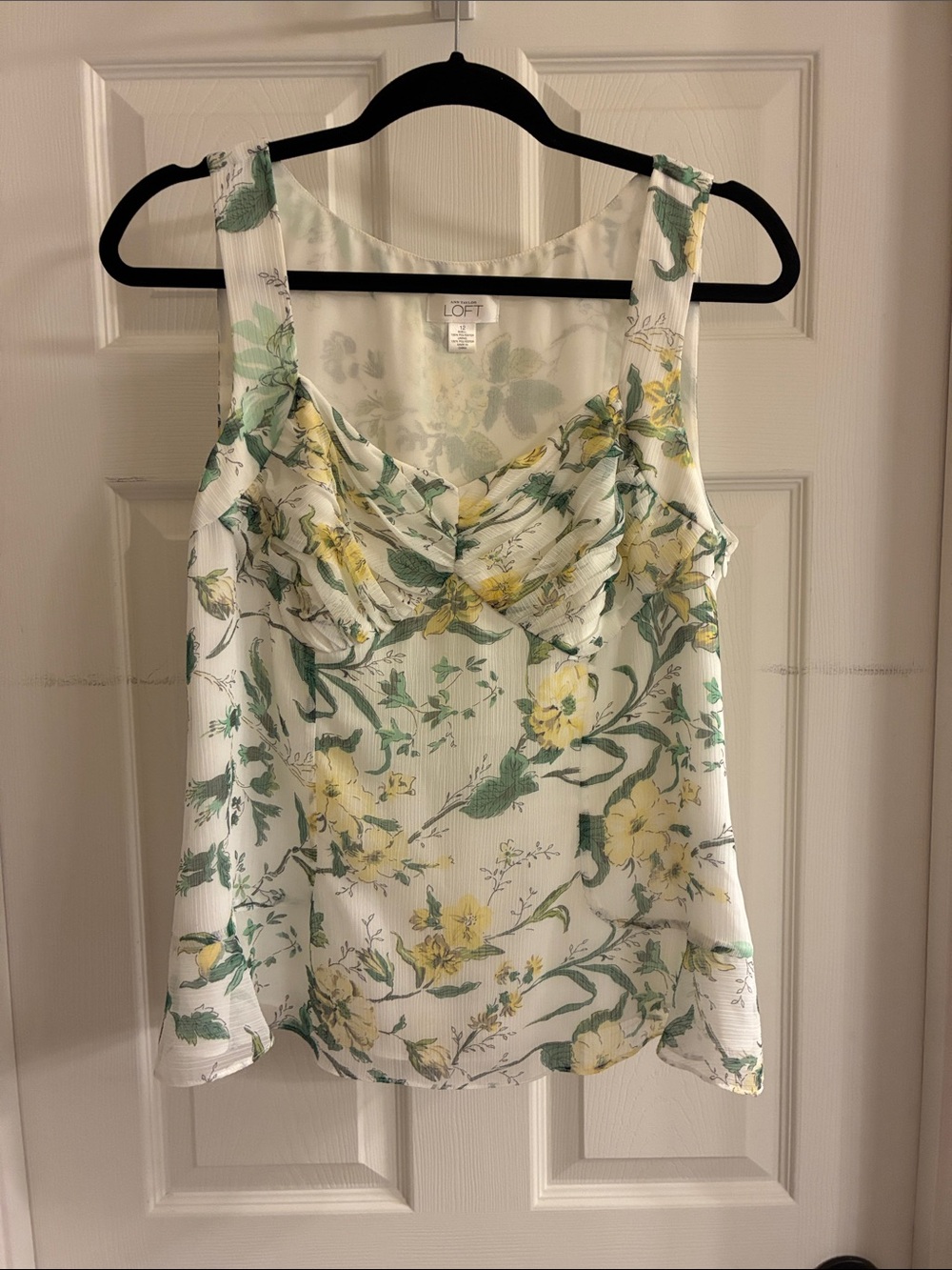 LOFT White Floral Sleeveless Camisole with Yellow & Green Print
